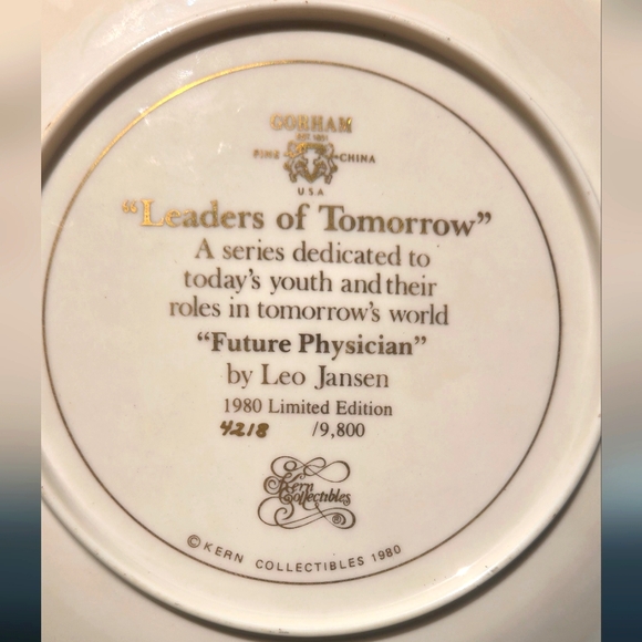 Gorham Leaders of Tomorrow Limited Edition Plate- Future Physician by Leo Jansen - Picture 4 of 5